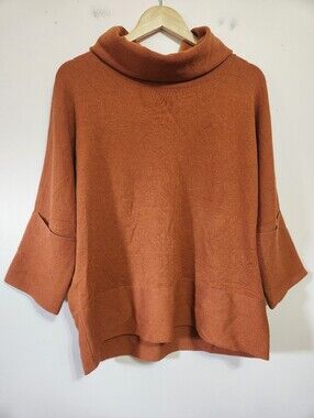 Joseph Ribkoff Rust Orange Cowl Neck Dolman Sleeve Oversized Knit Sweater L